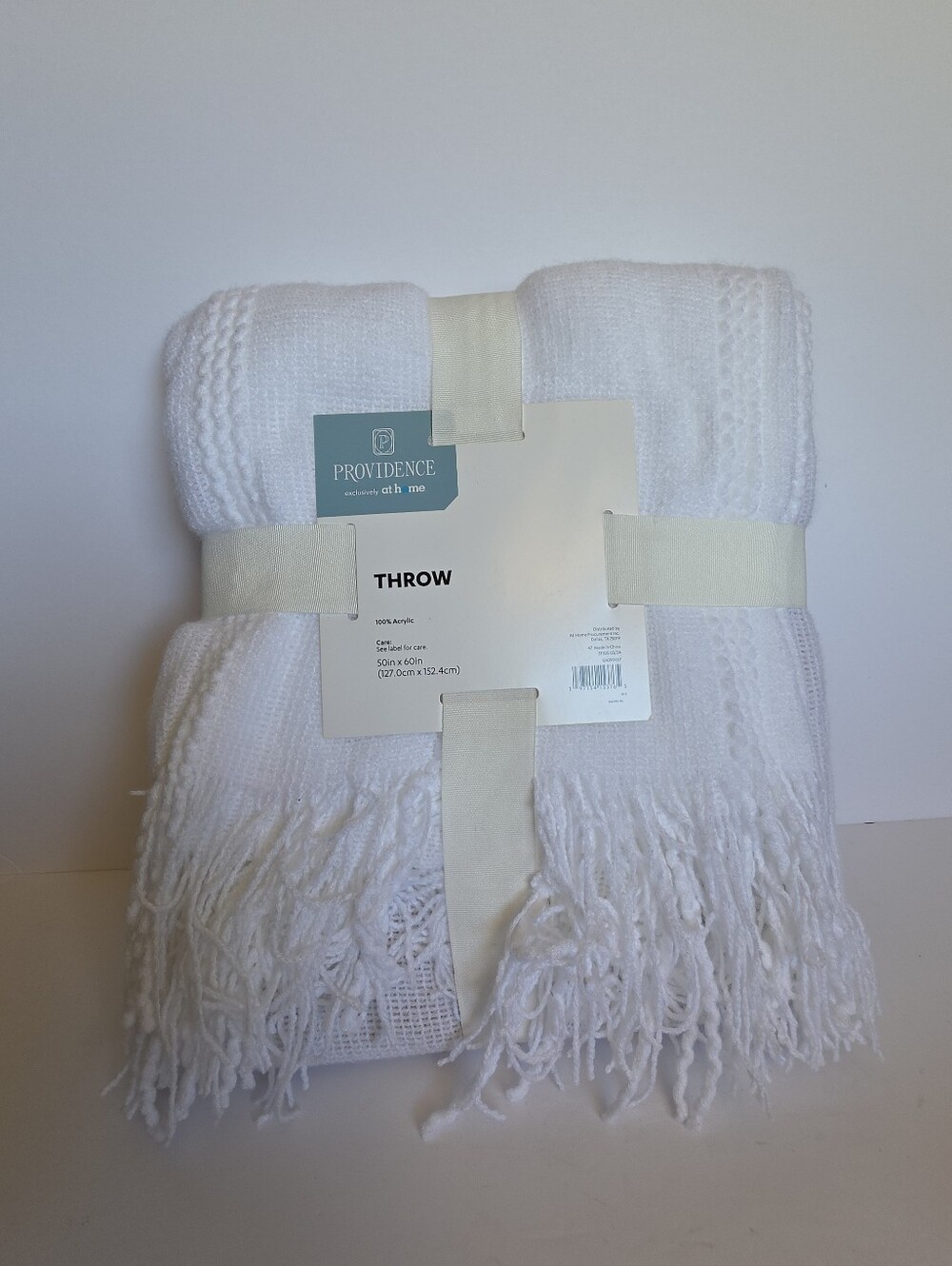 Providence White Fringe Throw Blanket 50" X 60"